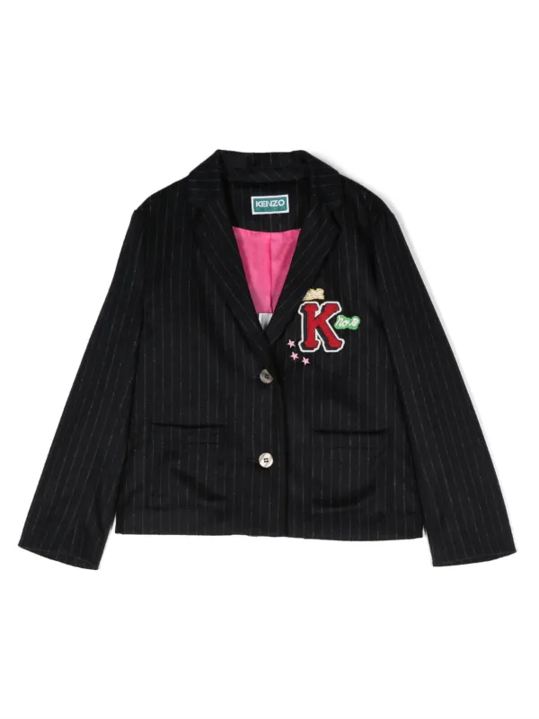 Kenzo Kids logo embroidered Flannel Blazer Farfetch