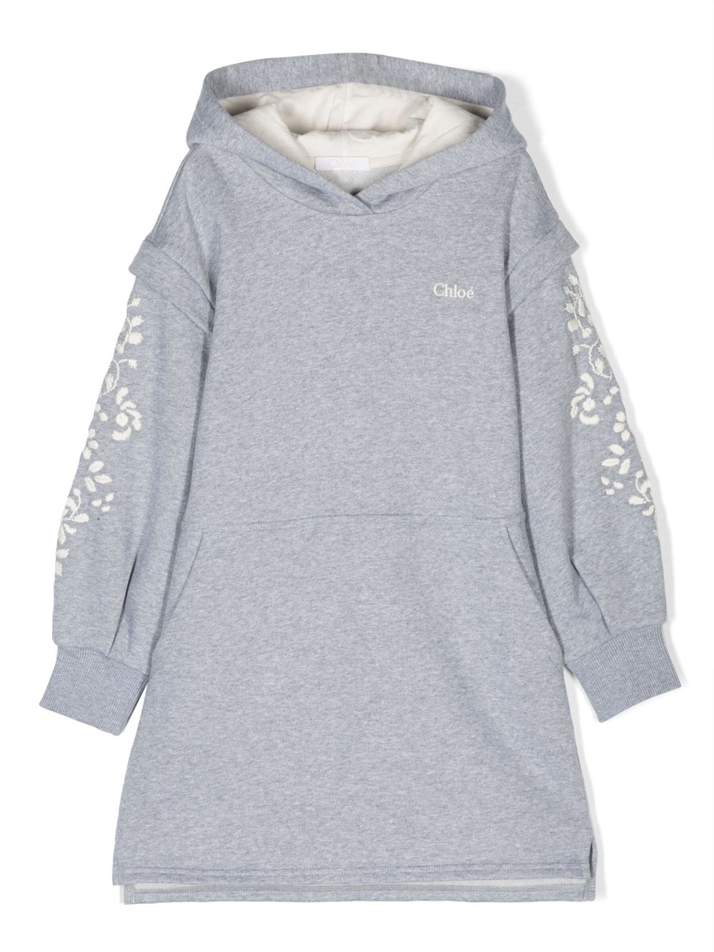 Chloé Kids' Embroidered-design Hooded Dress In Grey