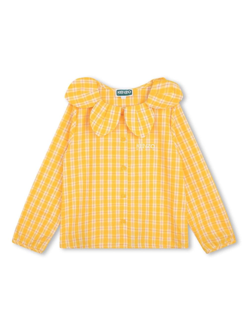 Kenzo Logo-embroidered Check-pattern Shirt In Gelb
