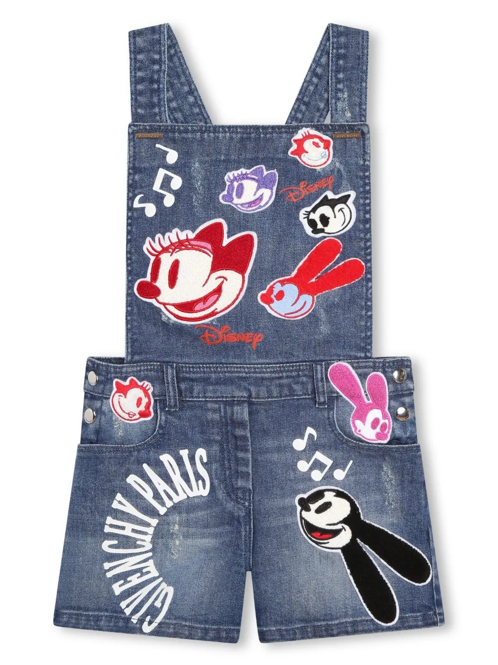 Givenchy Kids cartoon-patch denim dungaree - Blue