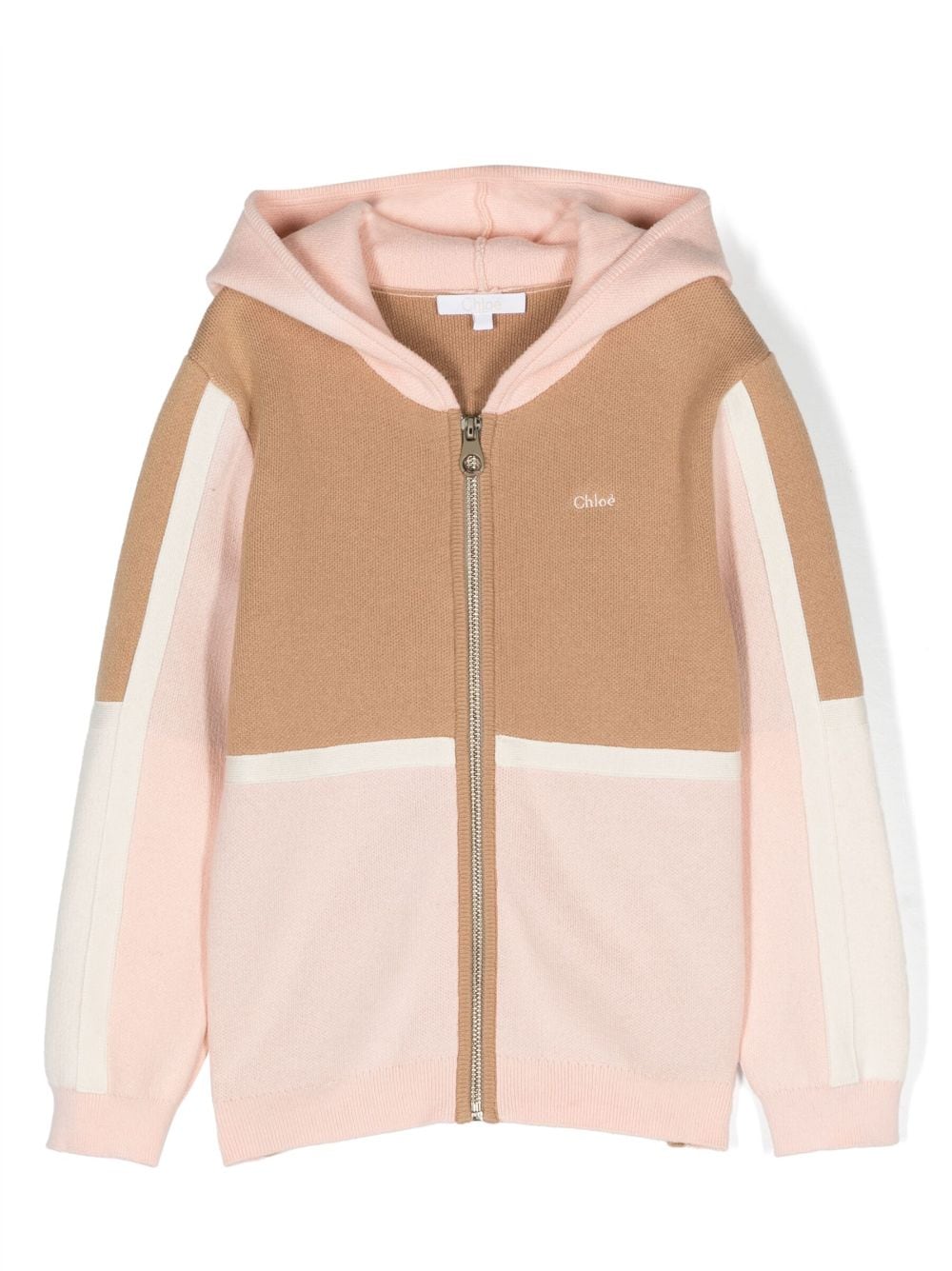 Chloé Kids' Logo-embroidered Panelled Cardigan In Neutrals