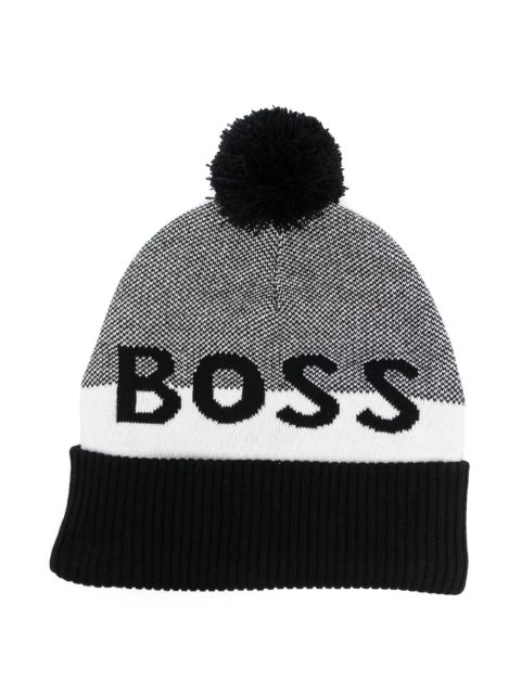 BOSS Kidswear striped logo-print bobble hat