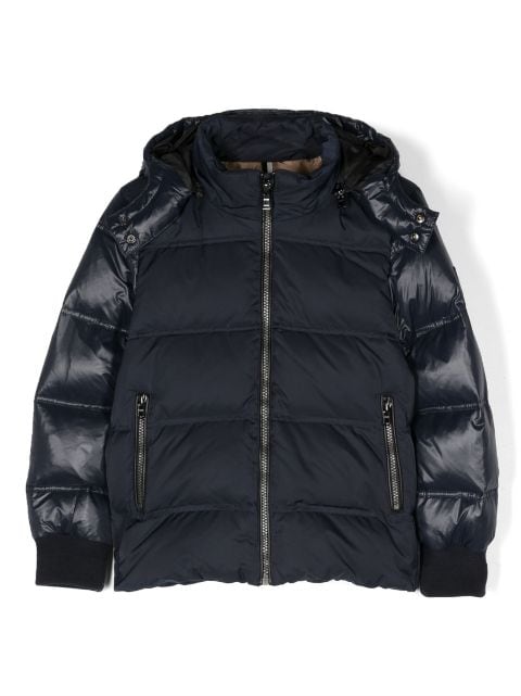 BOSS Kidswear panelled quilted hooded jacket
