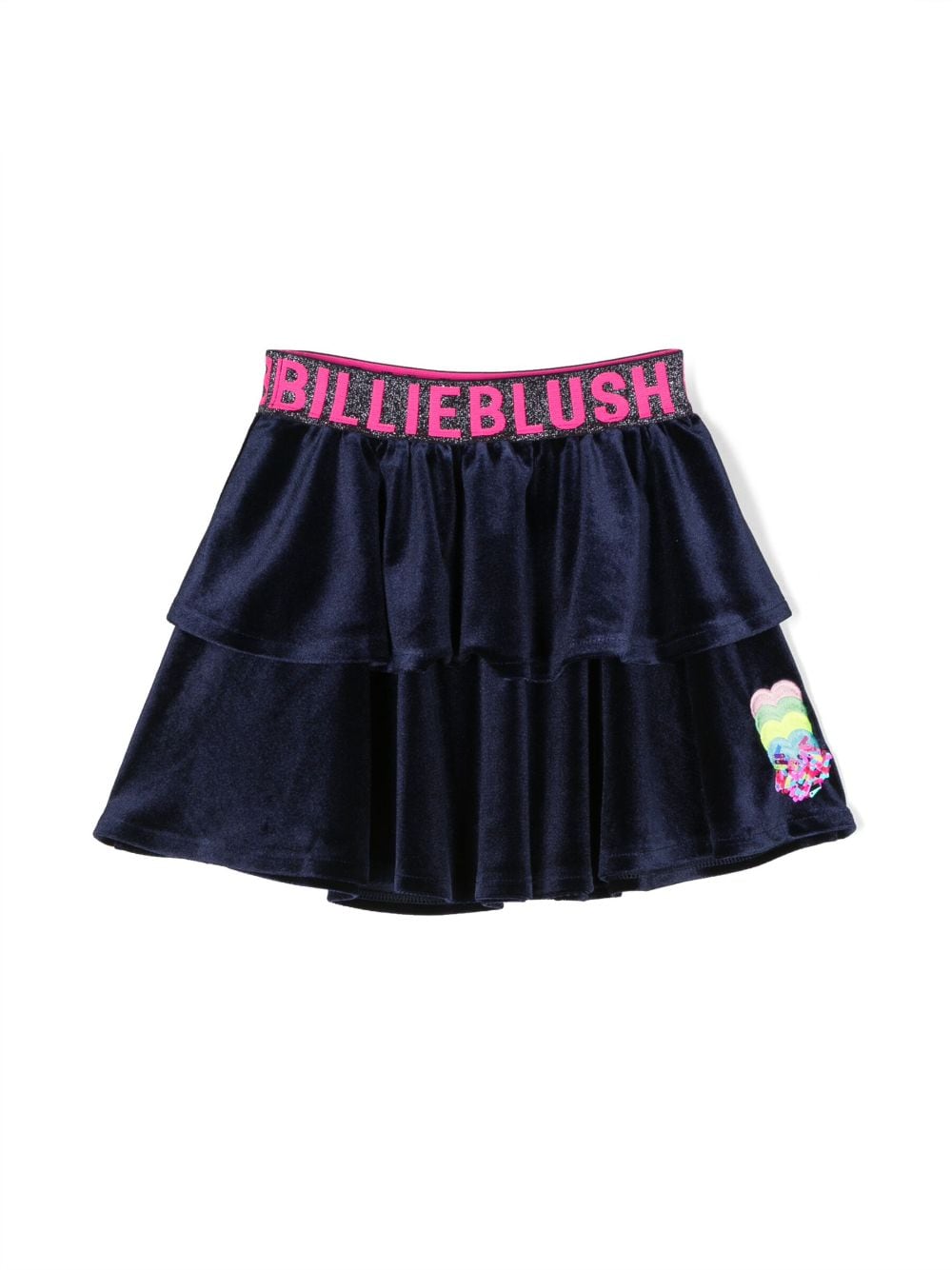 Image 1 of Billieblush logo-waistband velour skirt