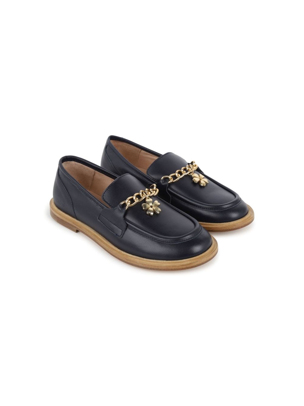 Shop Chloé Chain-link Leather Moccasins In Blue