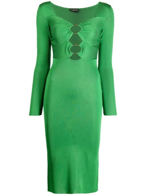 TOM FORD high-shine cut-out Midi Dress | Green | FARFETCH JO