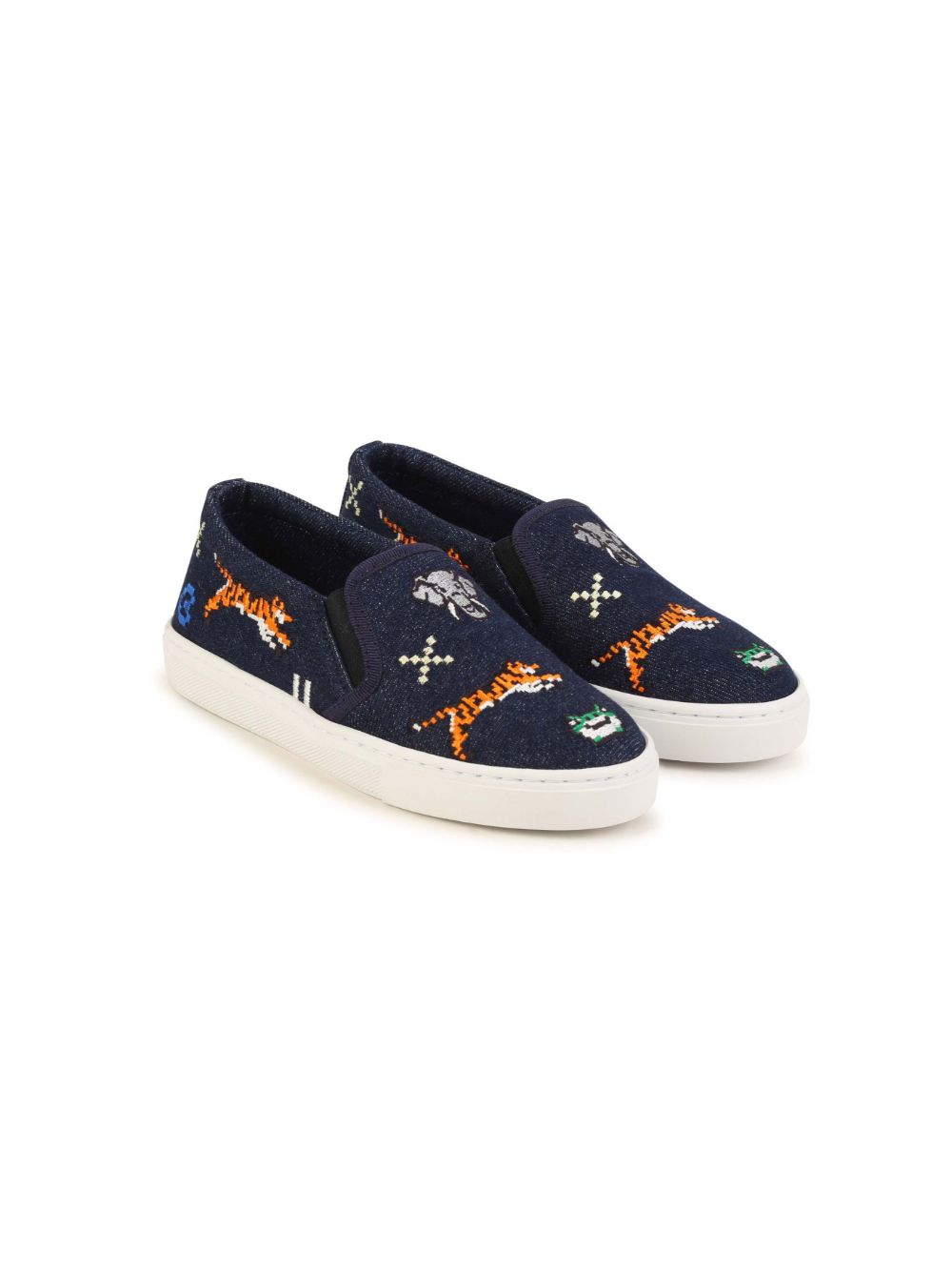 Kenzo Kids' Embroidered Slip-on Sneakers In Blue