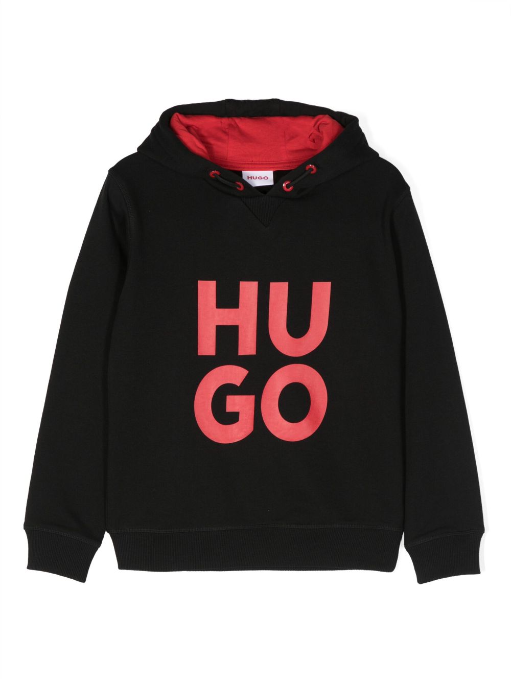 Shop Hugo Logo-print Drawstring Hoodie In Black