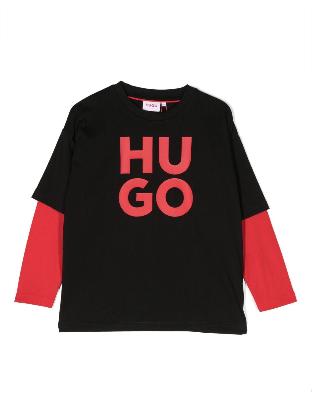 Hugo Kids' Logo-print Sleeve-overlay T-shirt In Black