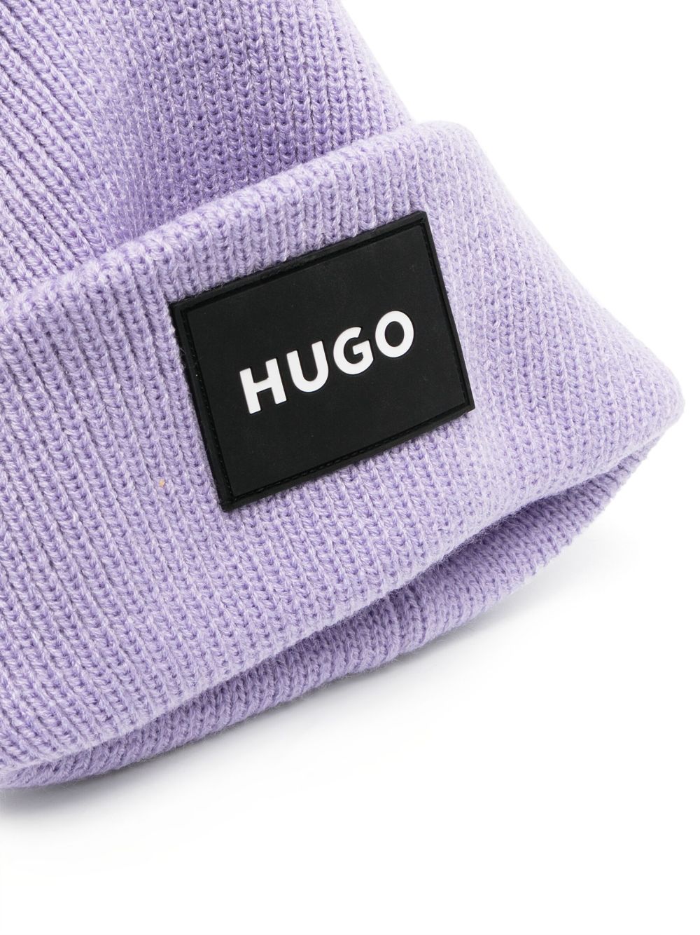 Shop Hugo Logo-patch Beanie In Purple