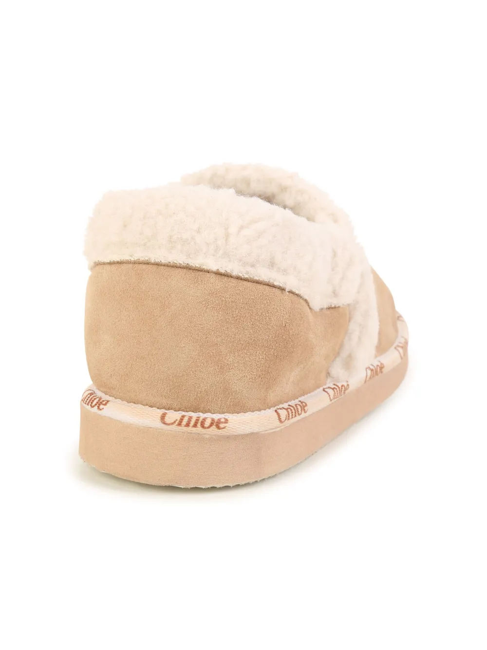 Shop Chloé Logo-print Strap Fleece-texture Slippers In Neutrals