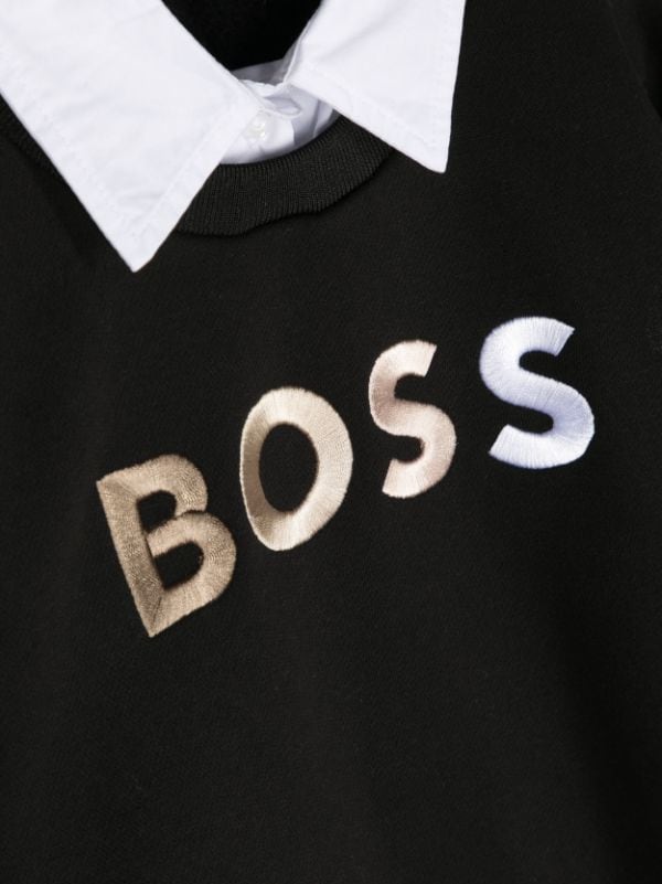 BOSS Kidswear embossed-logo Collared Sweatshirt - Farfetch