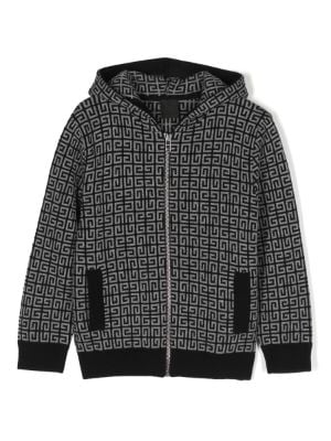 Black and Grey Monogram Hoodie With Zip - GIVENCHY KIDS - Russocapri