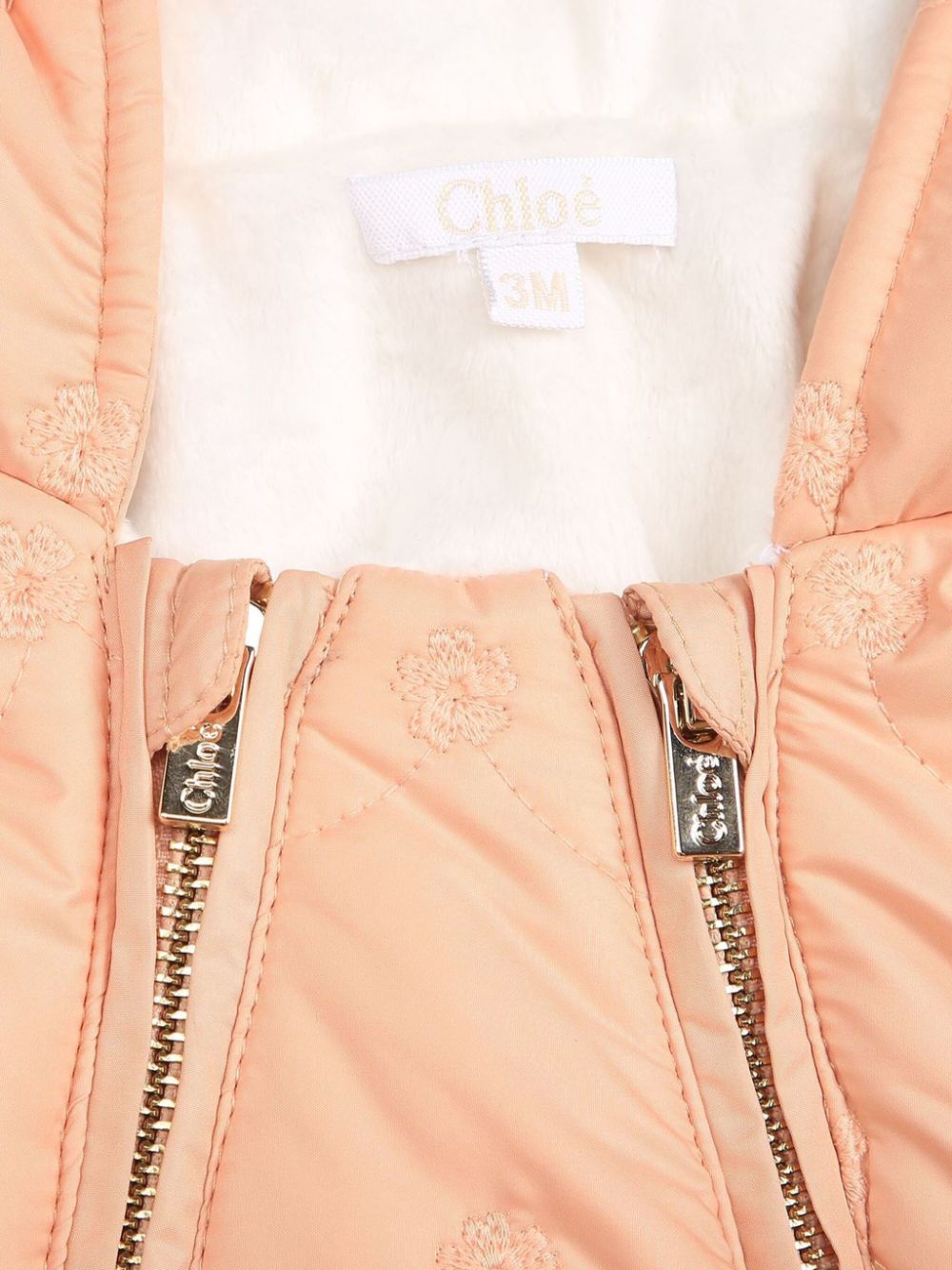 Shop Chloé Floral-embroidered Zip-up Snowsuit In Orange
