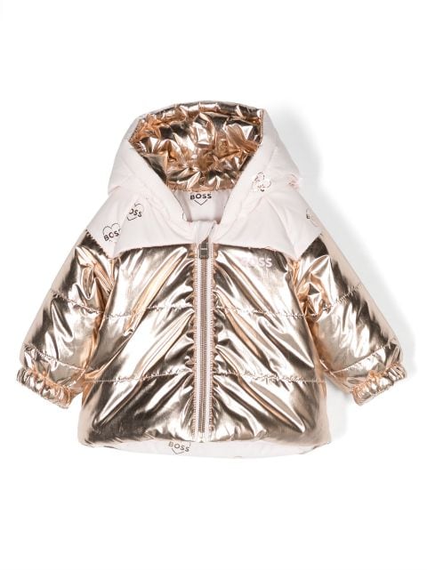 BOSS Kidswear logo-print reversible puffer jacket