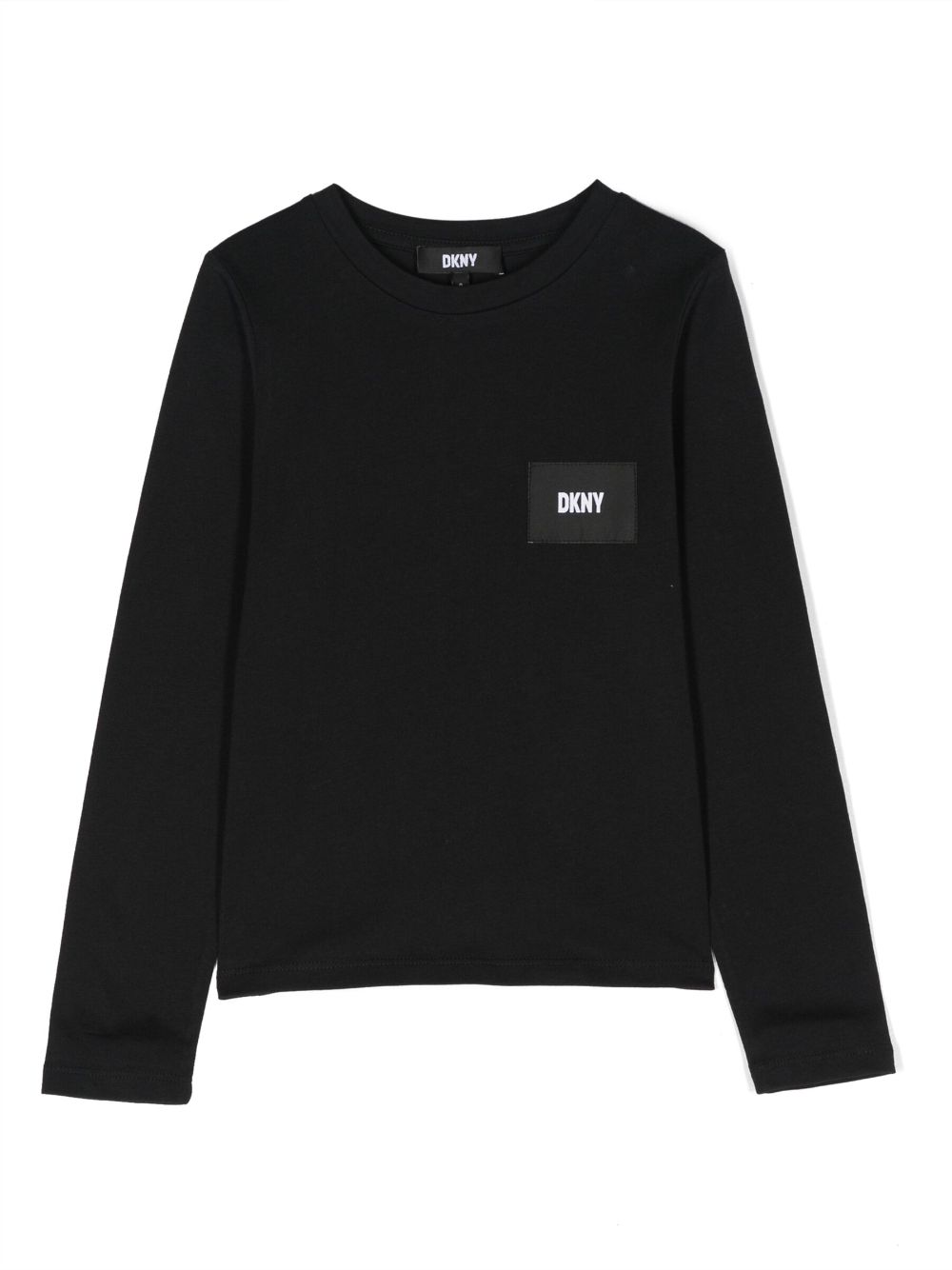 Dkny Kids' Logo-patch Long-sleeve Cotton T-shirt In Black