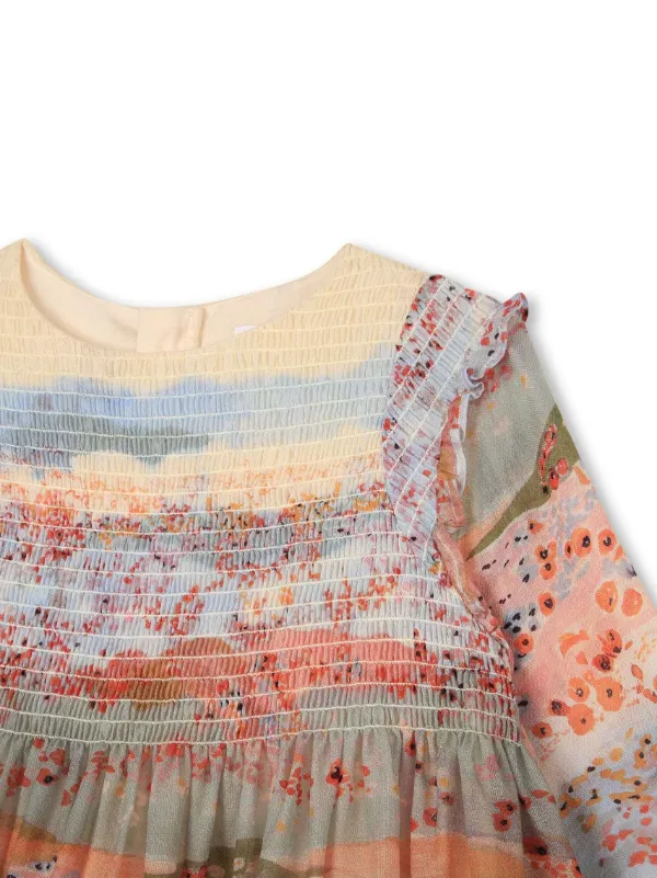 【関税込み】Chloe キッズ｜マルチカラー ラッフルワンピース Chloé Kids グラフィック ラッフル ワンピース | マルチカラー