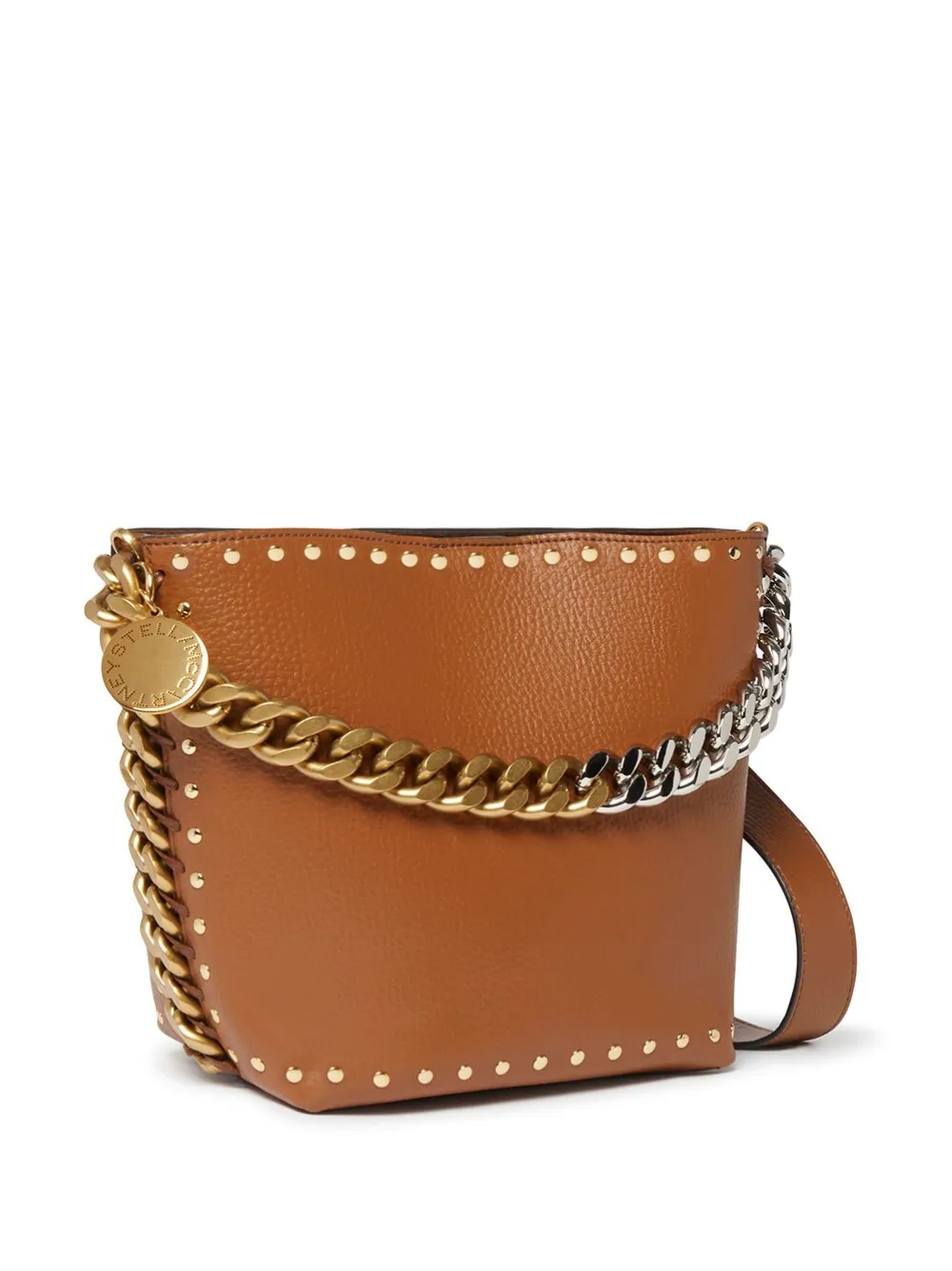 Shop Stella Mccartney Frayme Studded Bucket Bag In Brown