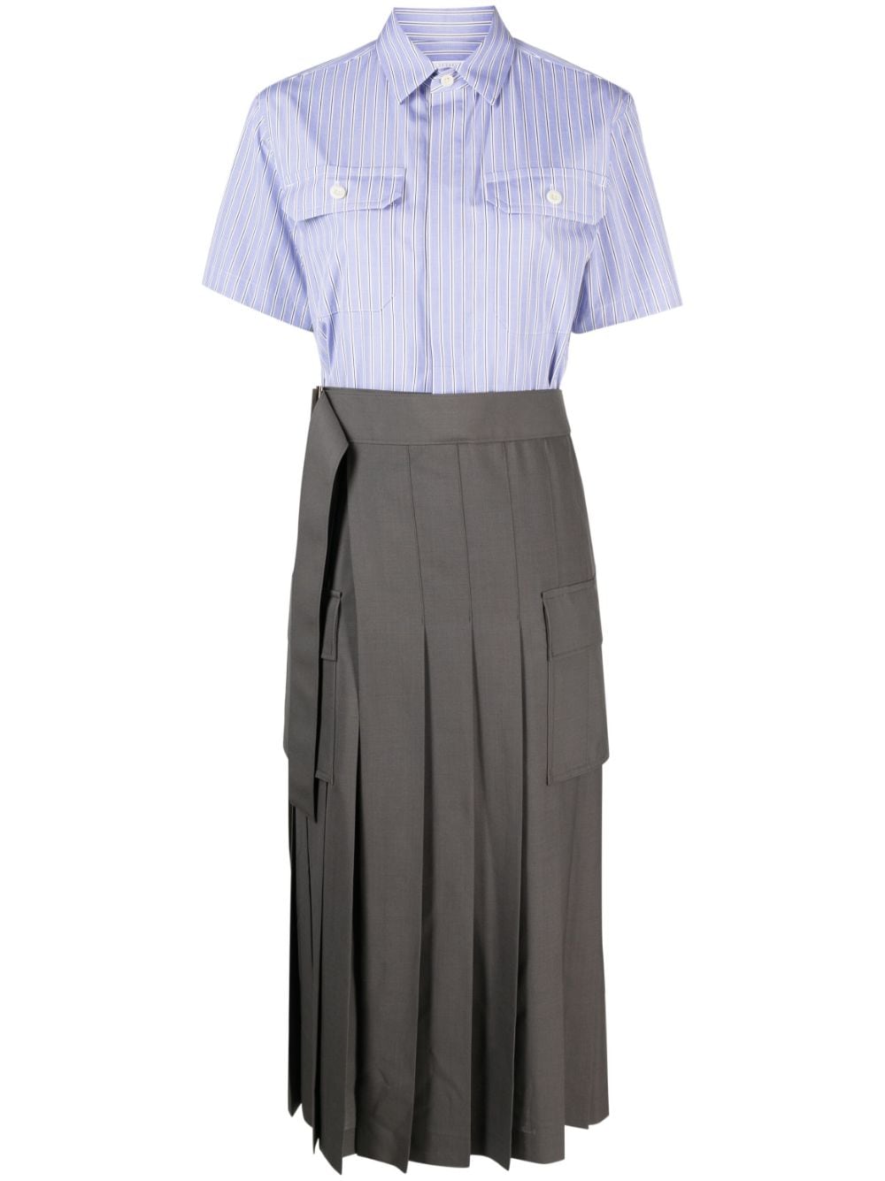 Sacai Layered Cut-out Shirt Dress In Blue