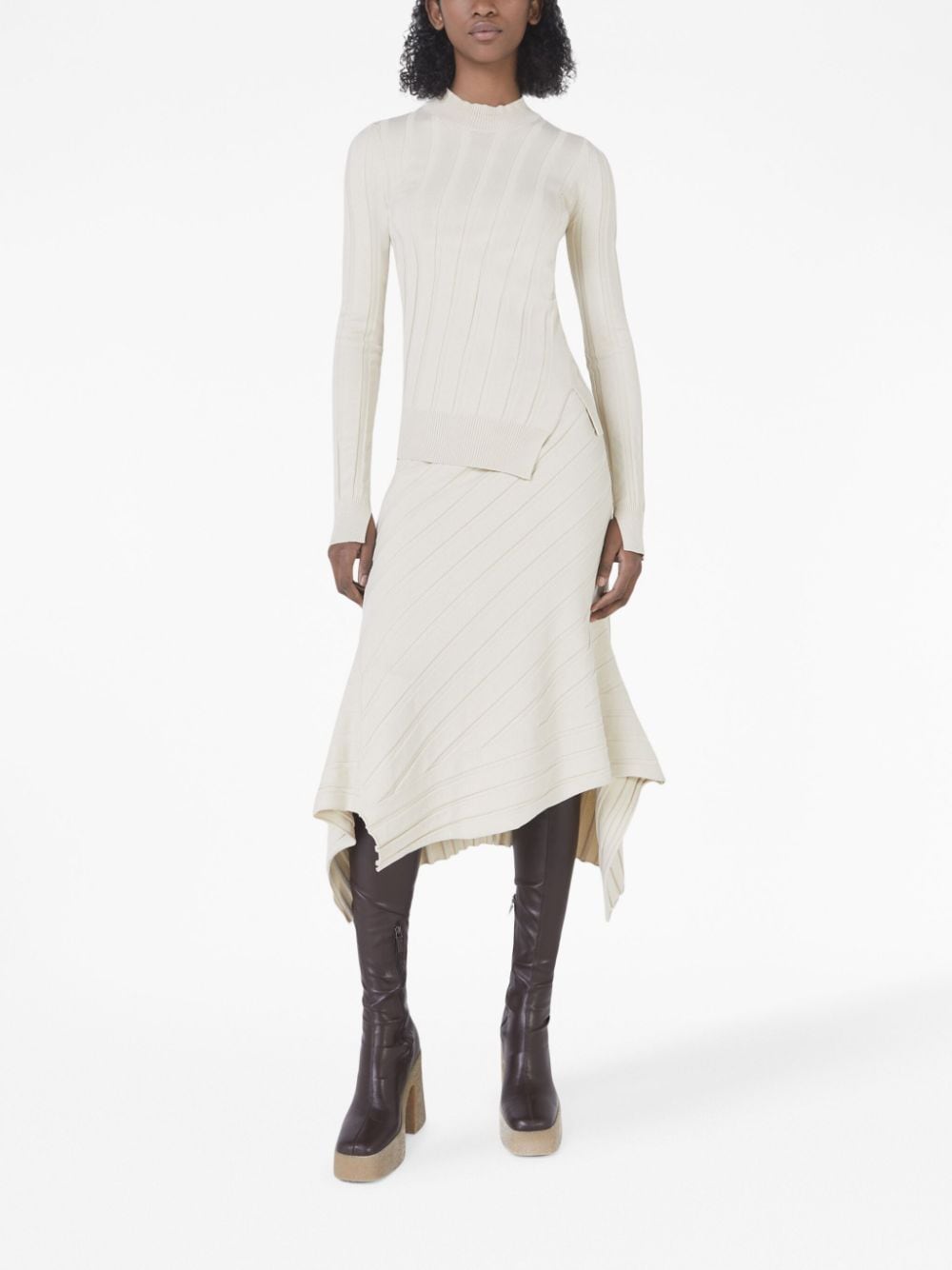 Shop Stella Mccartney Asymmetric Knitted Midi Skirt In Neutrals