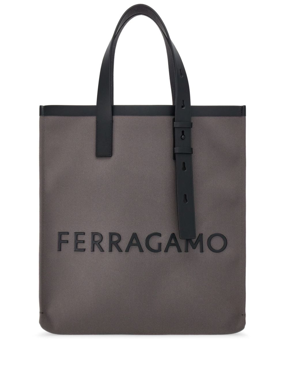 Ferragamo Logo-plaque Leather Tote Bag In Grey