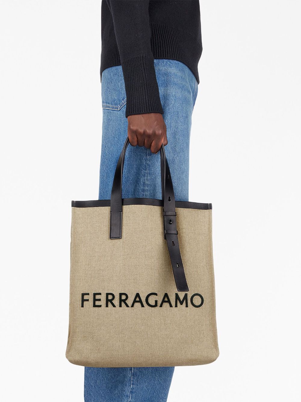 Ferragamo embossed-logo leather tote bag - Beige