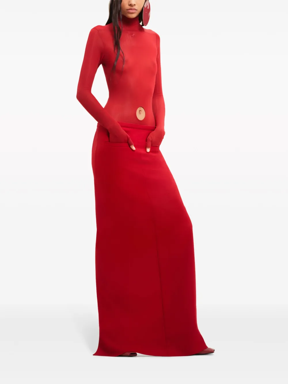 Courrèges Herritage Virgin Wool Maxi Skirt In Red