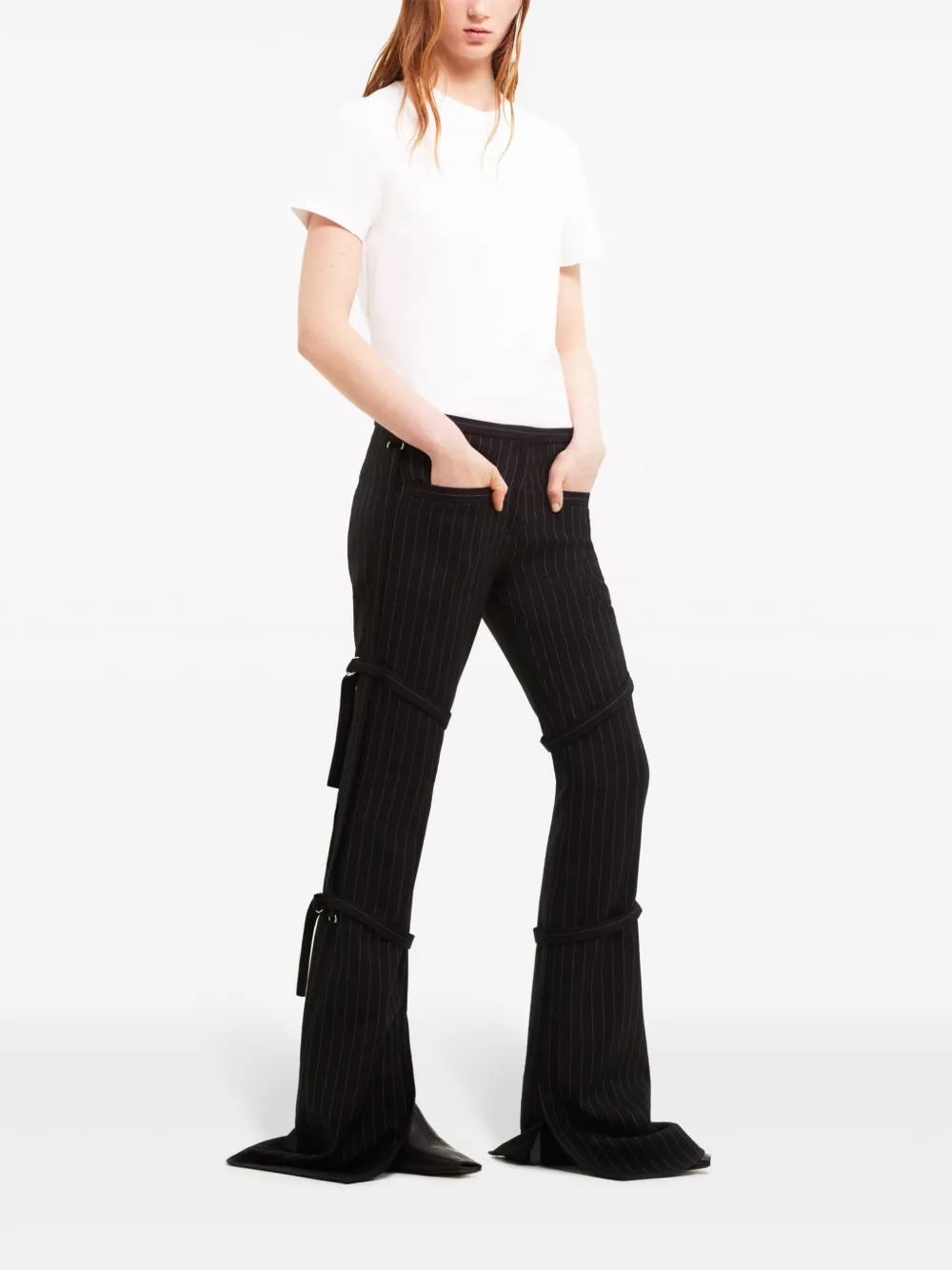 Courrèges Long-length Buckle-detail Straight-leg Trousers In Black