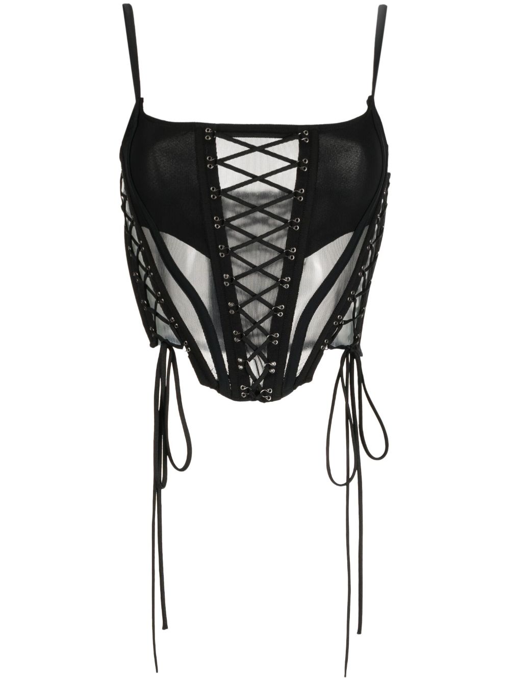 Shop Monse Lace-up Sheer Bustier Top In Black
