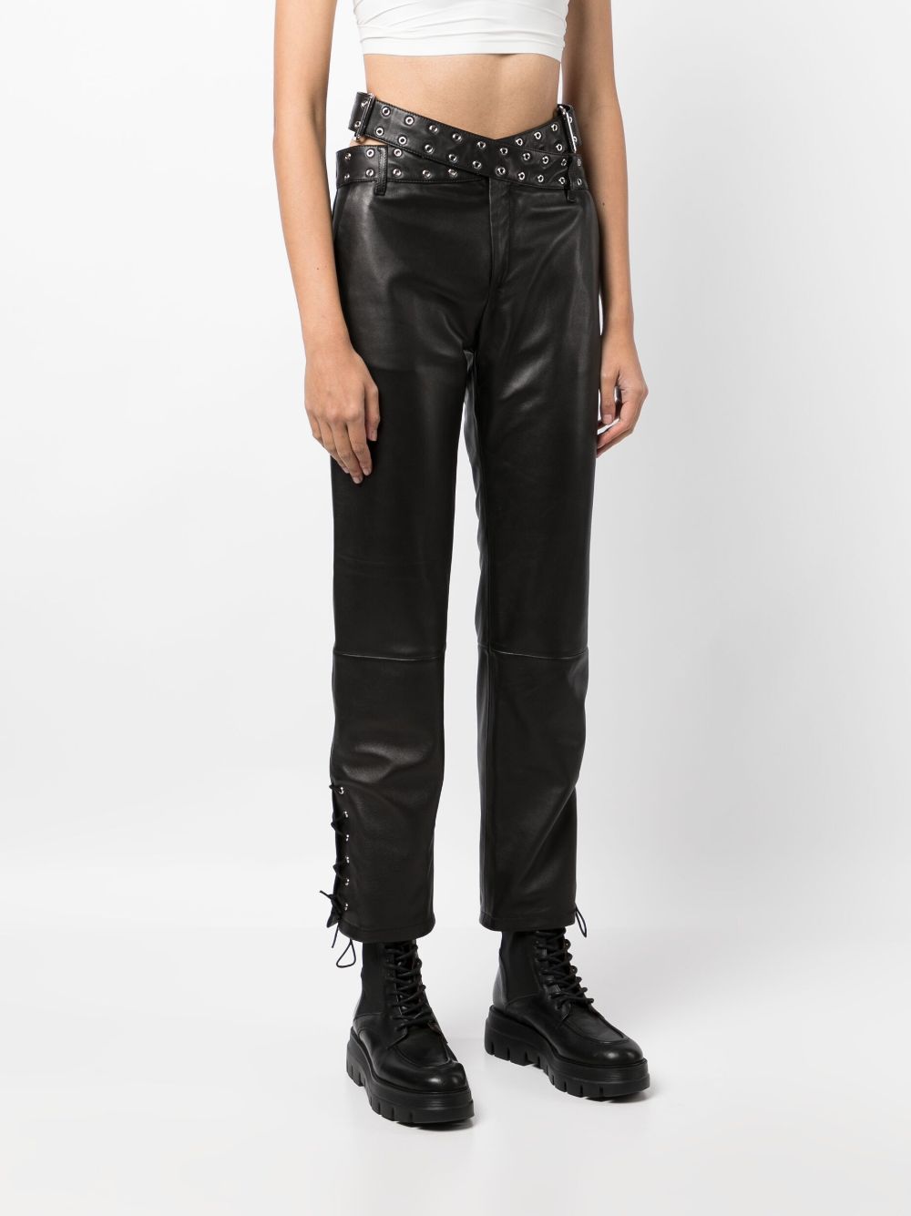 Shop Monse Criss-cross Belt Leather Trousers In Black