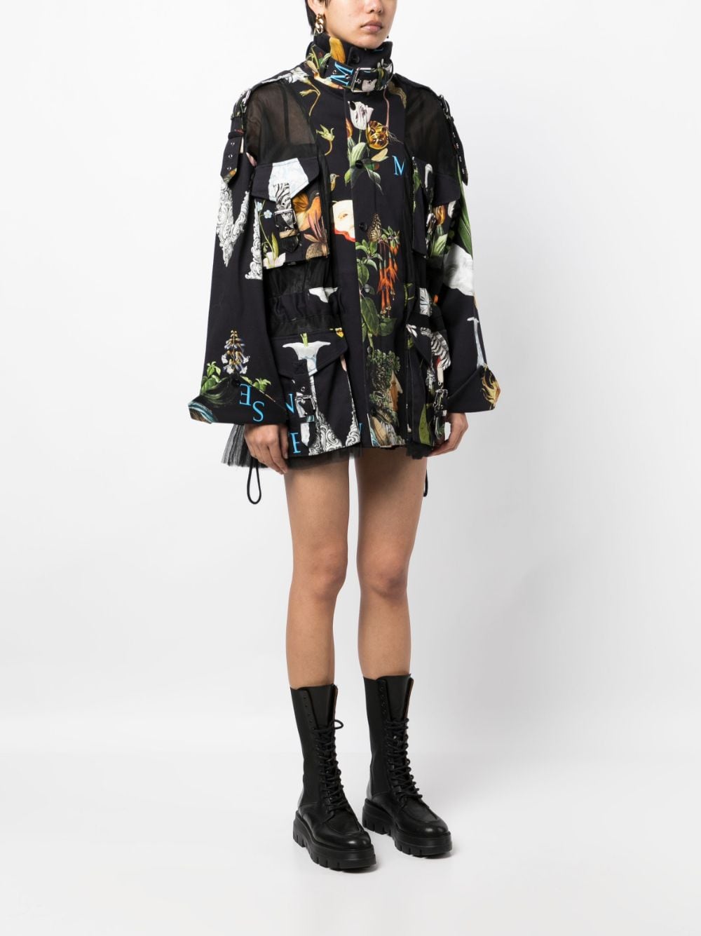 Shop Monse Graphic-print Tulle Panel Jacket In Black