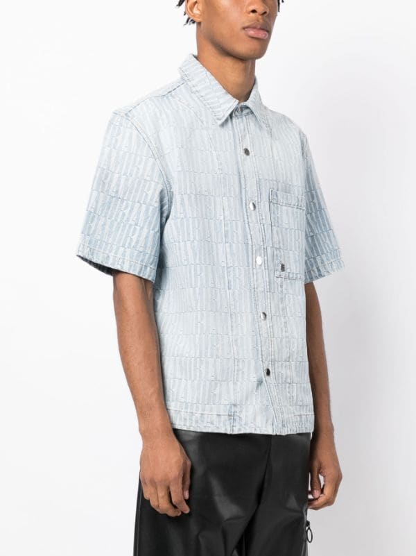 Logo Jacquard Denim Shirt in Blue - Amiri