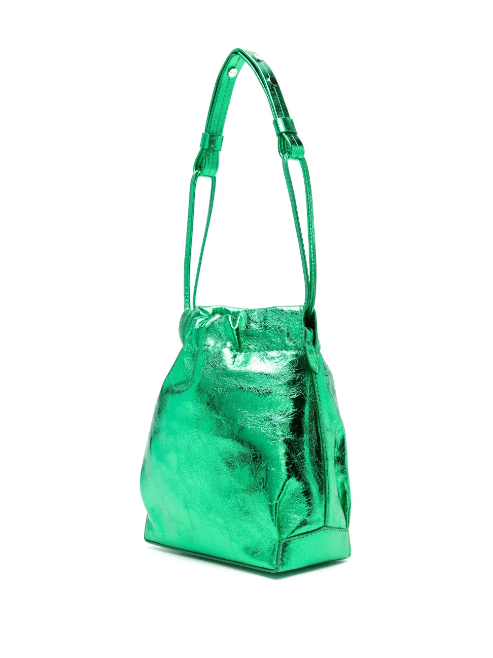 BY FAR Metallic Leather Bucket Bag Farfetch