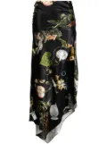 Monse botanical-print satin draped skirt - Black