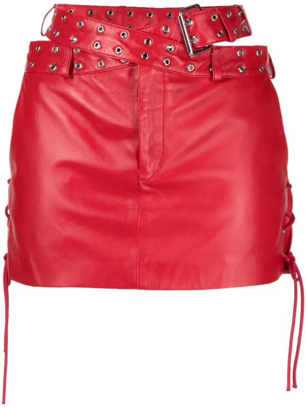 Red zip up leather skirt store