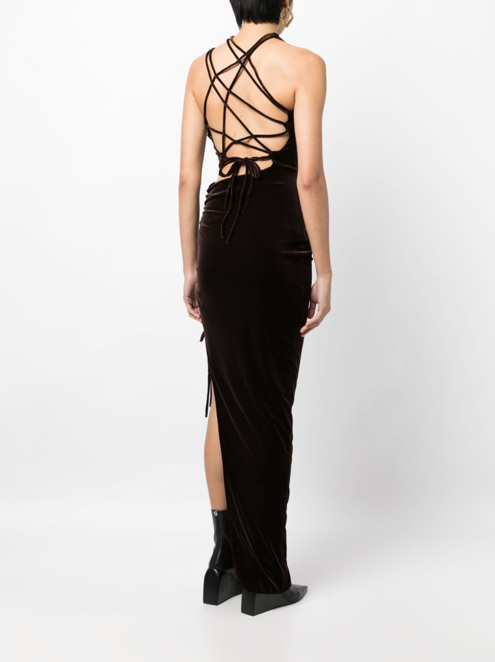 Shop Monse Lace-up Detailind Velvet Maxi Dress In Brown
