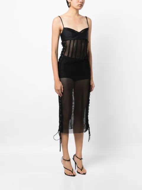 Monse lace-up detail mesh midi dress MF230230SSM - 2