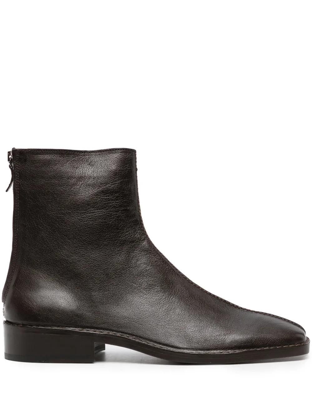 Lemaire Square-toe Leather Ankle Boots In Brown