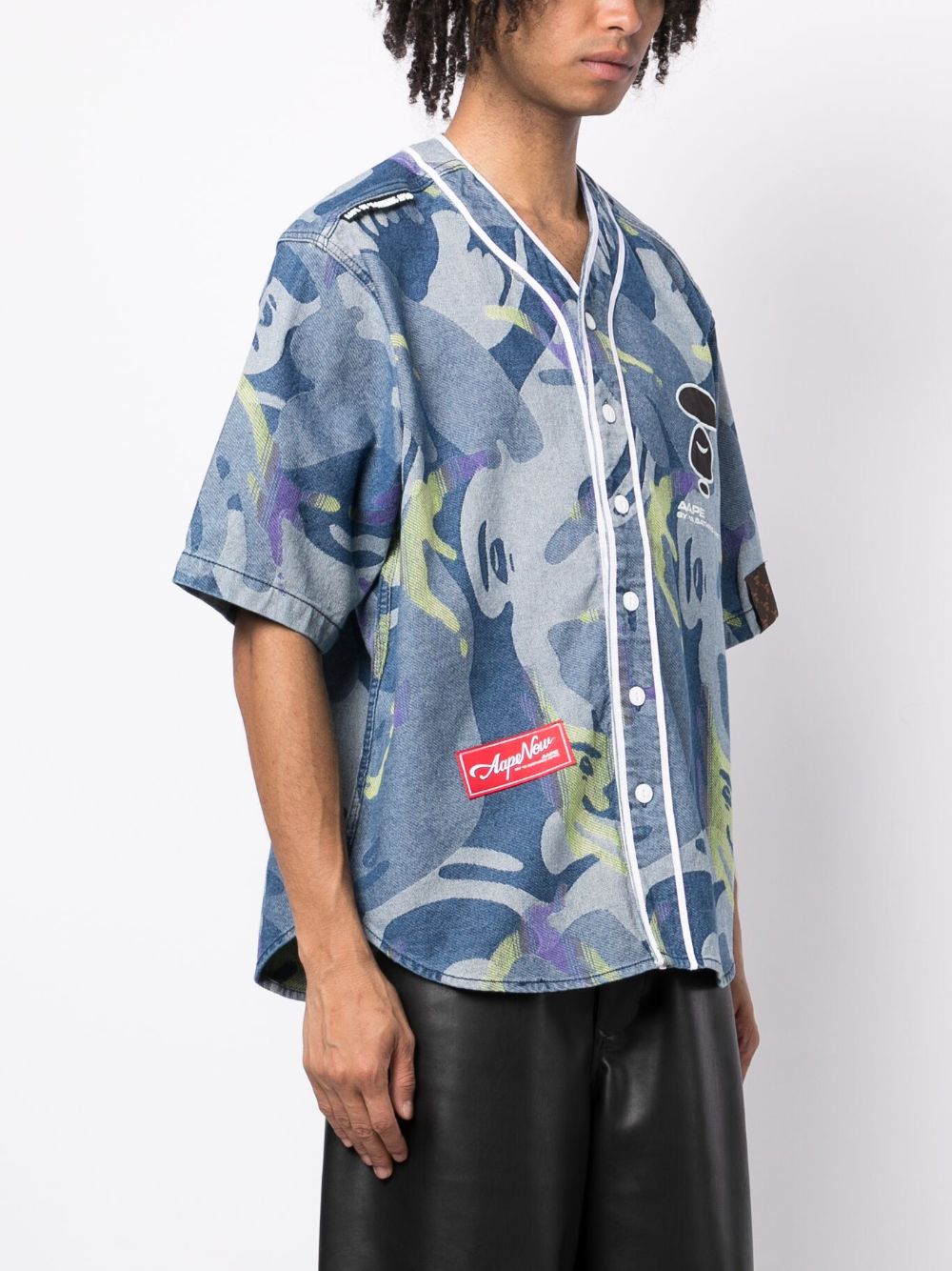 Shop Aape By A Bathing Ape Logo-embroidered Baseball Shirt In Blue