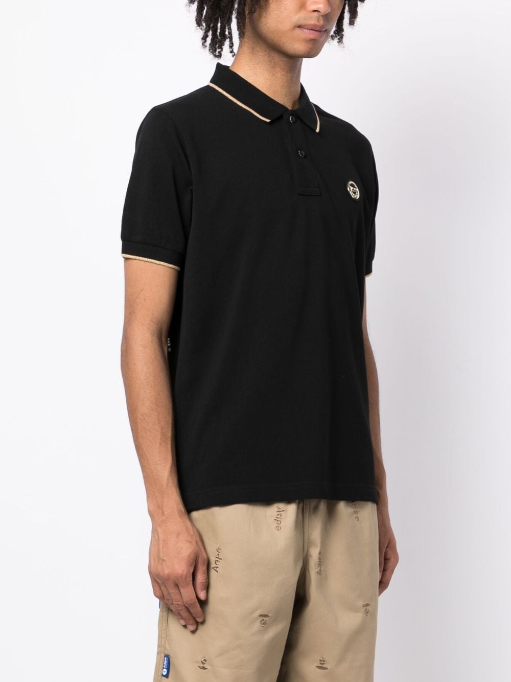 Shop Aape By A Bathing Ape Logo-patch Cotton Polo Shirt In Black