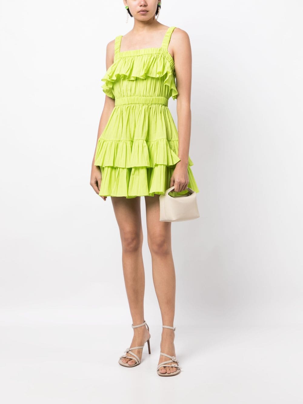 Shop Acler Ramona Ruffled Linen Minidress In Green