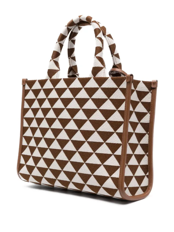 【関税&送料込】Prada Prada Symbole Mini Jacquard Tote Bag Prada Symbole Black Beige Embroidered Fabric Mini Jacquard