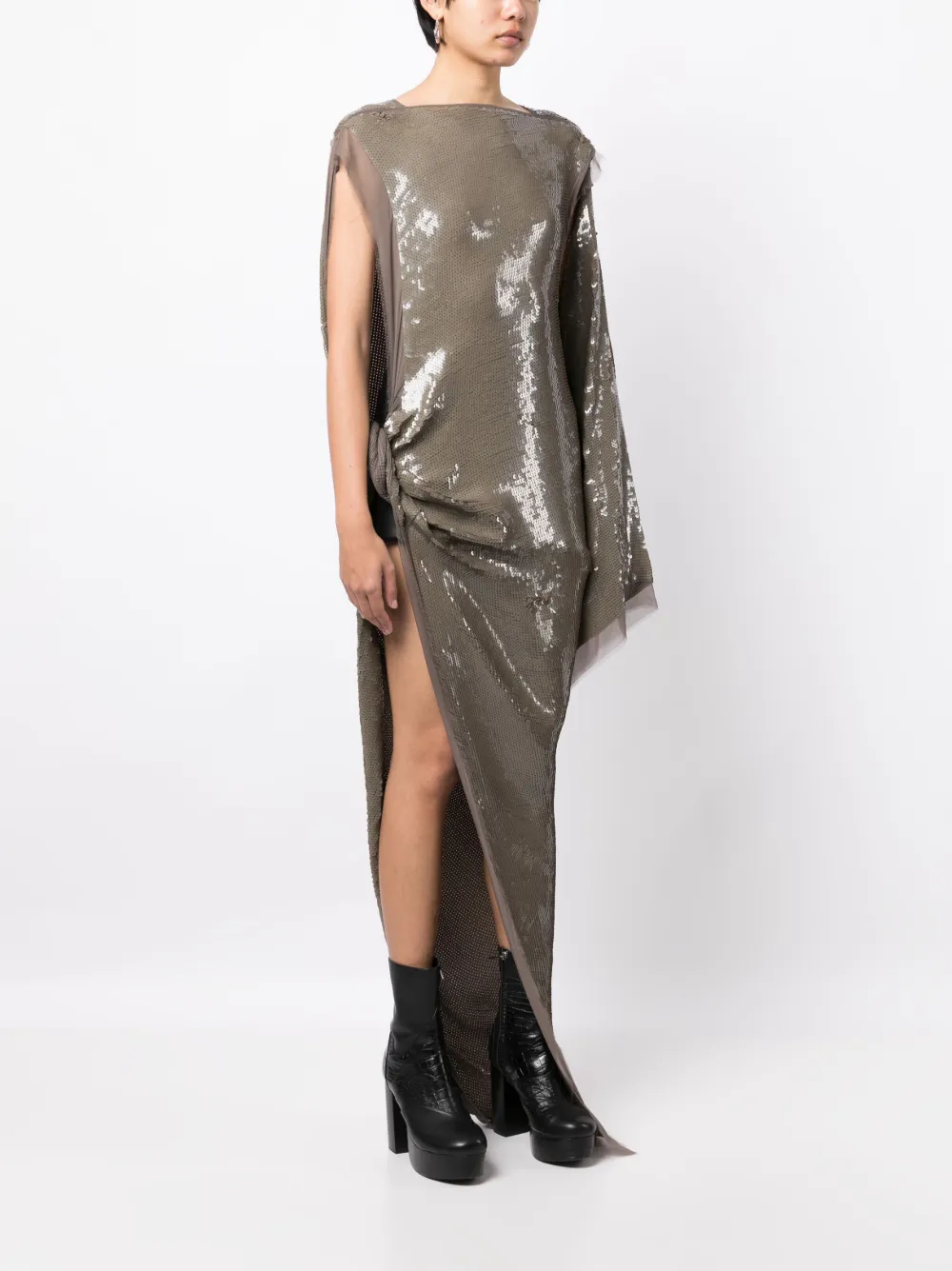 Shop Rick Owens Sequin-embellished Asymmetric Dress In Grey