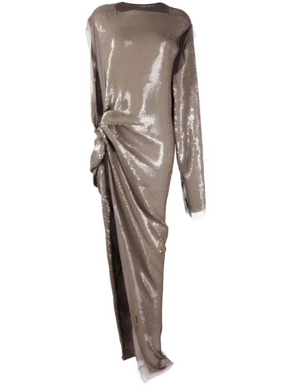 grey asymmetrical dress STIRLING TWIST ASYMMETRIC MAXI DRESS | OYSTER GREY — THIRD FORM main image 1