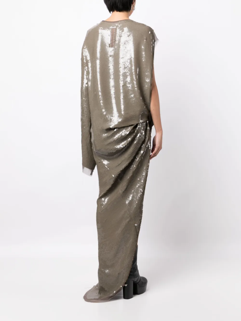 Shop Rick Owens Sequin-embellished Asymmetric Dress In Grey