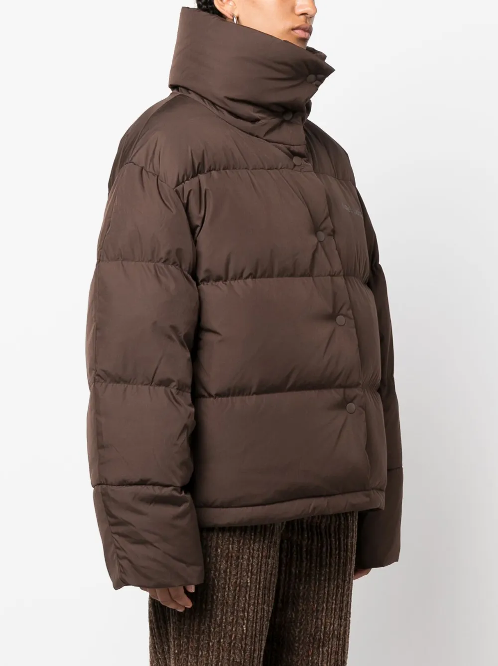 Shop Acne Studios Logo-print Quilted Jacket In Brown