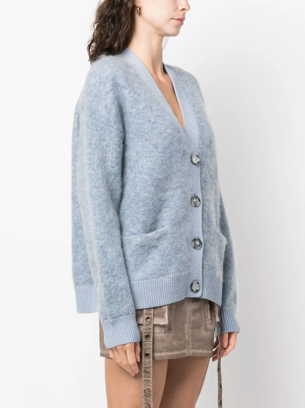 Shop Acne Studios V-neck Felted Wool Cardigan In Blue