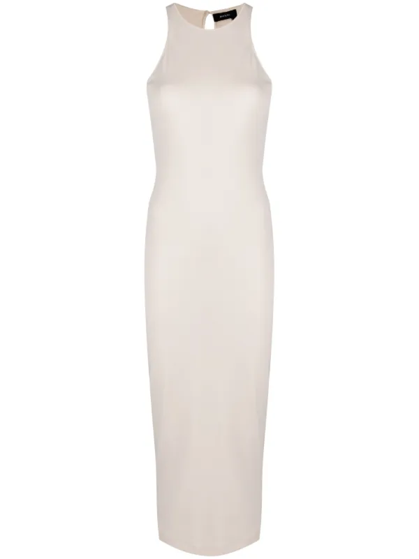white racerback midi dress White Racerback Fitted Maternity Midi Dress PinkBlush