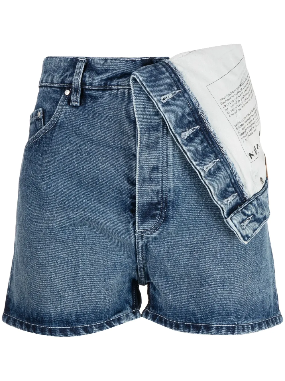 Y/project Draped-waist Stonewashed-denim Shorts In Blau