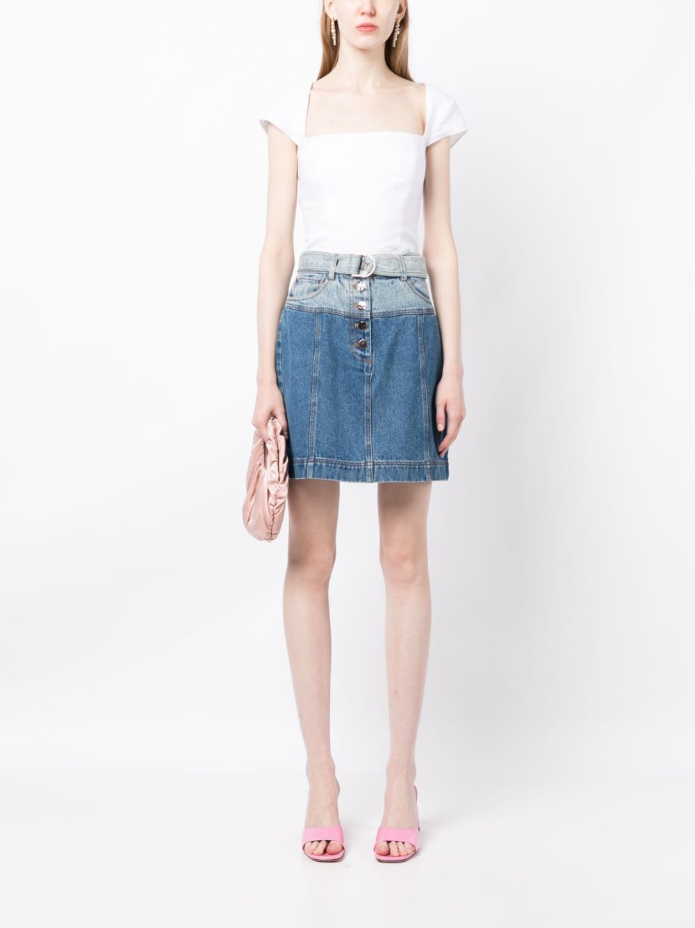 Acler Hawkin belted denim miniskirt - Blue